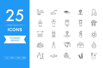 Vector set of Plumbing Service icons. The collection comprises 25 vector icons for mobile applications and websites.