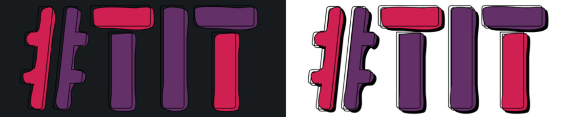 TIT Hashtag. Isolate curves doodle letters. Set 2 in 1. 3 colors. Popular Hashtag #TIT for social network, Adult web resources, mobile apps, games. Stock picture.