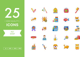 Vector set of Pet Shop icons. The collection comprises 25 vector icons for mobile applications and websites.