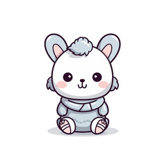 cute white rabbit doll wearing winter clothes
