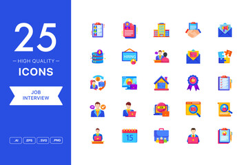 Vector set of Job Interview icons. The collection comprises 25 vector icons for mobile applications and websites.