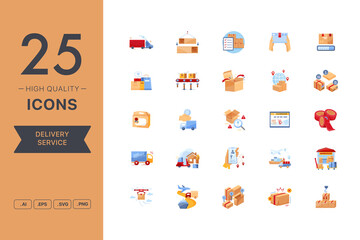 Vector set of Delivery Service icons. The collection comprises 25 vector icons for mobile applications and websites.