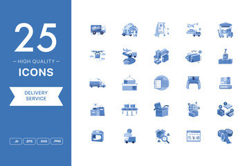 Vector set of Delivery Service icons. The collection comprises 25 vector icons for mobile applications and websites.