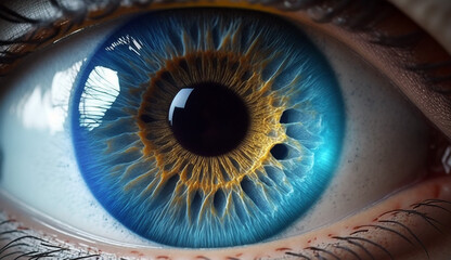 Human blue eye realistic beautiful closeup zoom - obrazy, fototapety, plakaty