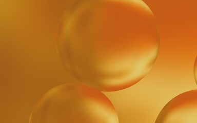 Luxury 3D gold water bubble background. 3D illustration of transparent bubble drops on smooth gold gradient background. Smooth gold water bubbles.