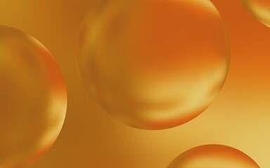 Luxury 3D gold water bubble background. 3D illustration of transparent bubble drops on smooth gold gradient background. Smooth gold water bubbles.