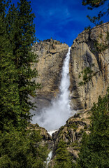 Fototapeta na wymiar Yosemite Falls with a snow cone, spring in Yosemite National Park inCalifornia