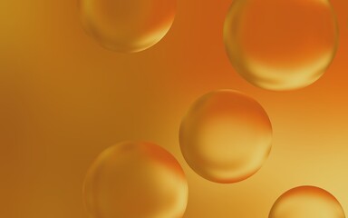 Luxury 3D gold water bubble background. 3D illustration of transparent bubble drops on smooth gold gradient background. Smooth gold water bubbles.