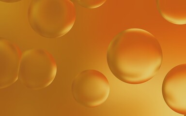 Luxury 3D gold water bubble background. 3D illustration of transparent bubble drops on smooth gold gradient background. Smooth gold water bubbles.