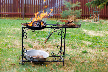 barbecue garden trolley in fire
