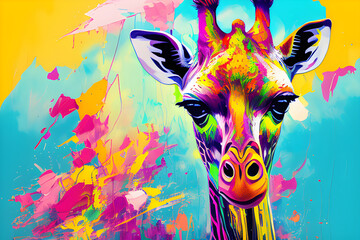 giraffe made out of colorful paint splatter