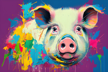 pig made out of colorful paint splatter