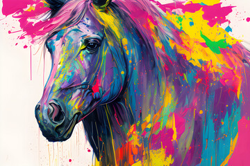 horse made out of colorful paint splatter