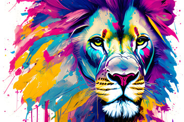 lion made out of colorful paint splatter