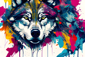 wolf made out of colorful paint splatter