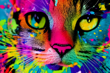 Cat made out of colorful paint splatter