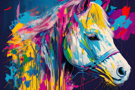 horse made out of colorful paint splatter
