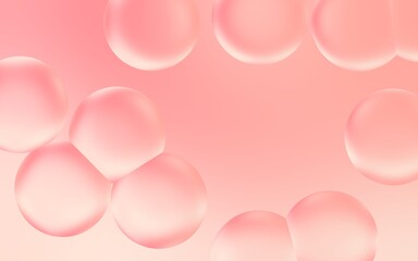 Beautiful 3D peach water bubble background. 3D illustration of transparent bubble drops on smooth peach gradient background. Smooth peach water bubbles. 