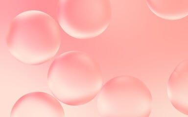 Beautiful 3D peach water bubble background. 3D illustration of transparent bubble drops on smooth peach gradient background. Smooth peach water bubbles. 