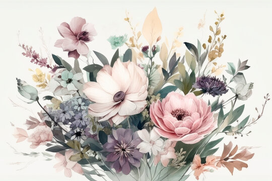 Watercolor painting of the beautiful flowers.AI generated