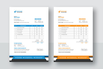 Business corporate creative invoice template. Business invoice for your business, print ready invoice template. minimal yellow and blue  invoice template vector design