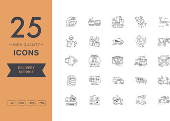 Vector set of Delivery Service icons. The collection comprises 25 vector icons for mobile applications and websites.
