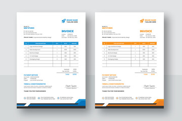 Business corporate creative invoice template. Business invoice for your business, print ready invoice template. minimal yellow and blue  invoice template vector design