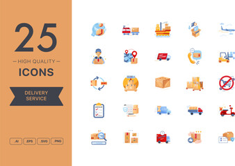 Vector set of Delivery Service icons. The collection comprises 25 vector icons for mobile applications and websites.