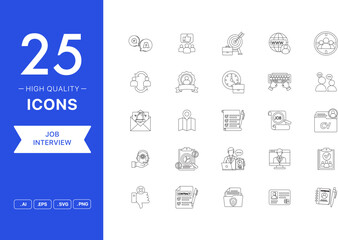 Fototapeta na wymiar Vector set of Job Interview icons. The collection comprises 25 vector icons for mobile applications and websites.