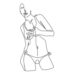 Abstract Woman Body Line Art Drawing. Female Figure Black Lines Drawing Minimalist Style. Woman Elegant Figure Continuous One Line Abstract Drawing. Vector Illustration