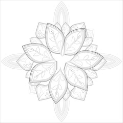 Doodle flowers in black and white pleasing for adults' coloring page. pleasing decorative flower of Coloring book page for adult Black outline and white background