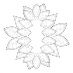 Doodle flowers in black and white pleasing for adults' coloring page. pleasing decorative flower of Coloring book page for adult Black outline and white background