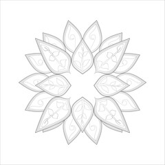 Doodle flowers in black and white pleasing for adults' coloring page. pleasing decorative flower of Coloring book page for adult Black outline and white background