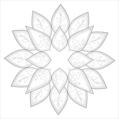 Doodle flowers in black and white pleasing for adults' coloring page. pleasing decorative flower of Coloring book page for adult Black outline and white background