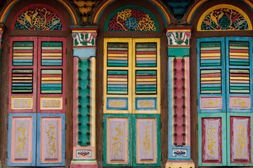 Windows and walls of the most famous colourful house in little India - Sinagpore