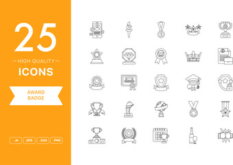 Fototapeta na wymiar Vector set of Achievement Badge icons. The collection comprises 25 vector icons for mobile applications and websites.