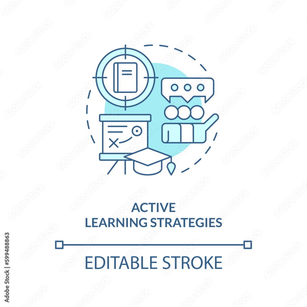 Poster active learning strategy turquoise concept icon. learning strategy. college student. teaching method