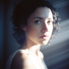 Fototapeta premium woman model with singlet on streaming sunlight made by Generative AI
