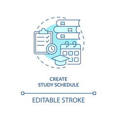Create study schedule turquoise concept icon. Homeschooling. Academic improvement. Time management. Academic success abstract idea thin line illustration. Isolated outline drawing. Editable stroke