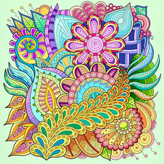 mandala background illustration with floral shapes and leaves 