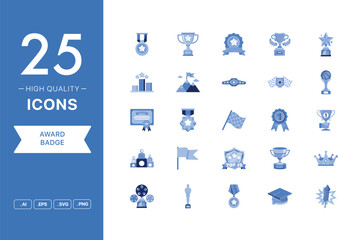Vector set of Achievement Badge icons. The collection comprises 25 vector icons for mobile applications and websites.