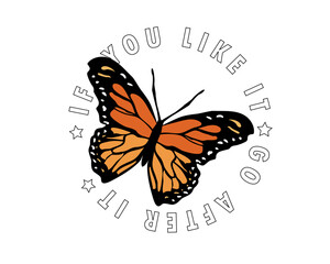 butterfly drawing illustration and slogan design vectır