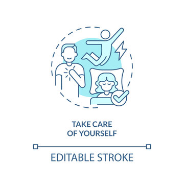 Take care of yourself turquoise concept icon. Healthy lifestyle. Time for you. Treat yourself. Mental health abstract idea thin line illustration. Isolated outline drawing. Editable stroke
