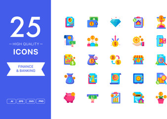 Vector set of Finance icons. The collection comprises 25 vector icons for mobile applications and websites.
