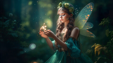Obraz na płótnie Canvas A fairy with butterfly wings, ai generation 