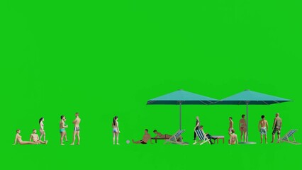 3D Rendering Group of People Relaxing for Summer Beach Visualization,Green Screen Chroma key