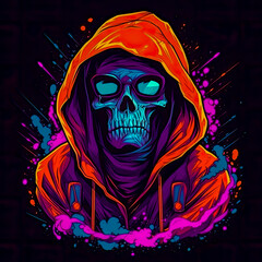 Gothic Skull Vibrant Vision Skull and Reaper in Hood streetwear style Illustration AI generated

