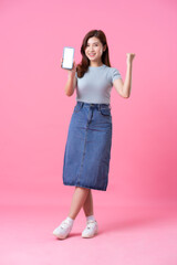 image of asian girl posing on pink background