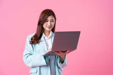 Asian businesswoman portrait on pink background