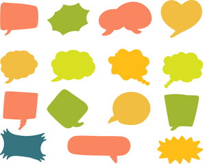Different speech bubbles collection. Set of think bubbles or empty stickers isolated on white background. Multicolored speech bubbles design elements. Flat vector illustration